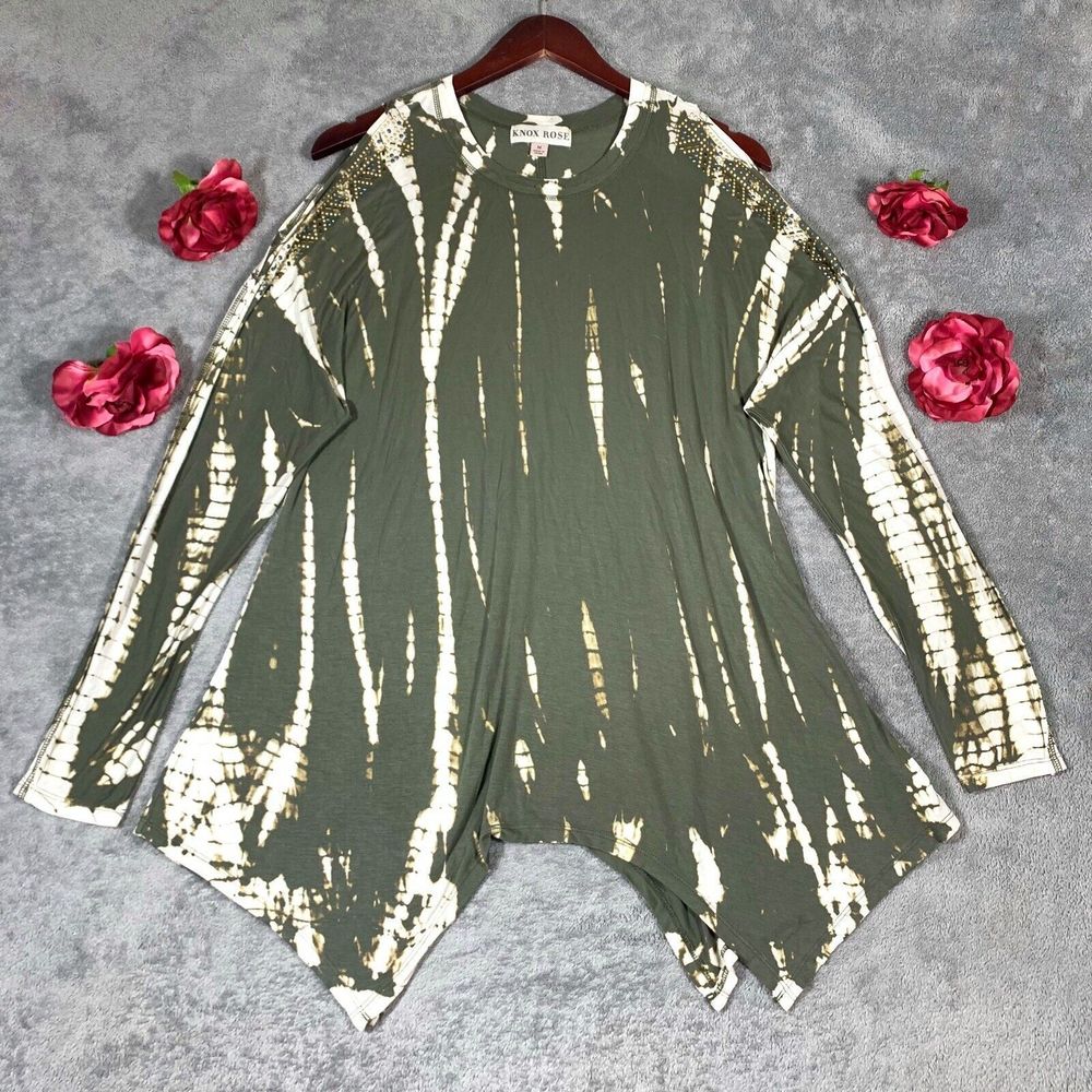 Knox Rose Tye Dye Sublimation Cold Shoulder Gemmed Cascade Blouse Size Medium